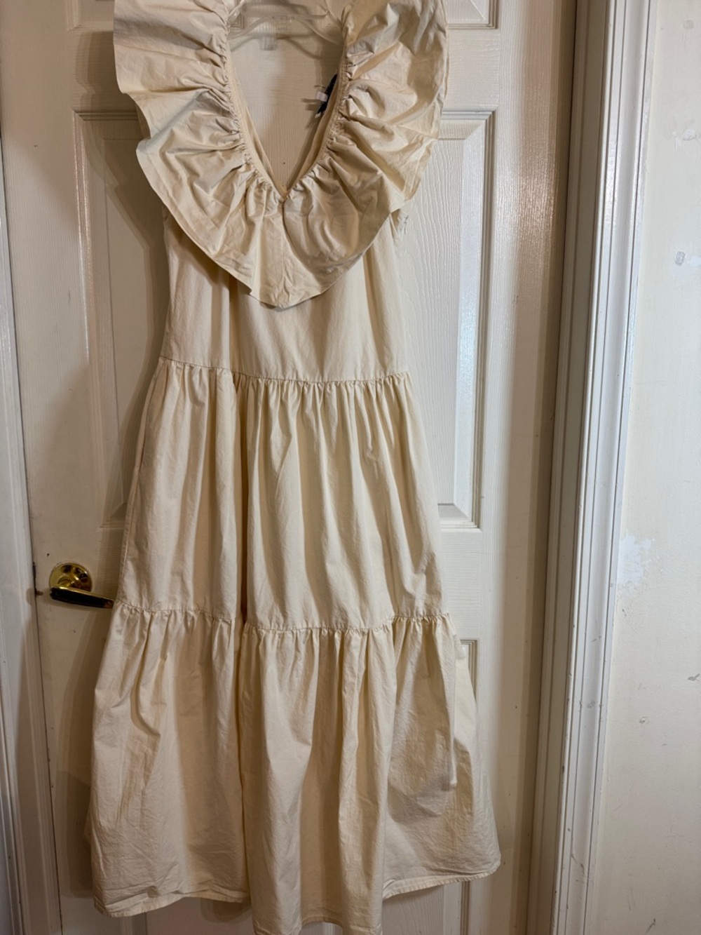 English Factory Cream Ruffle-Tiered Casual Dress Pockets Size Medium
